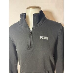 Women's PINK Victoria's Secret Quarter Zip Pullover Sweatshirt Black Size Medium